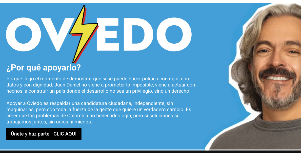 Captura de pantalla del sitio oficia de la candidatura presidencial de Claudia López.Captura de pantalla del sitio oficia de la candidatura presidencial de Daniel Oviedo.